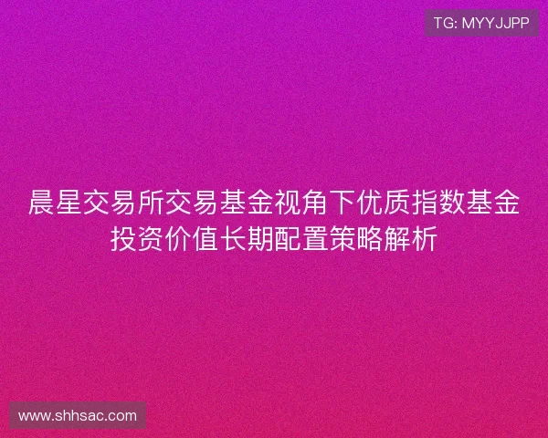 晨星交易所交易基金视角下优质指数基金投资价值长期配置策略解析